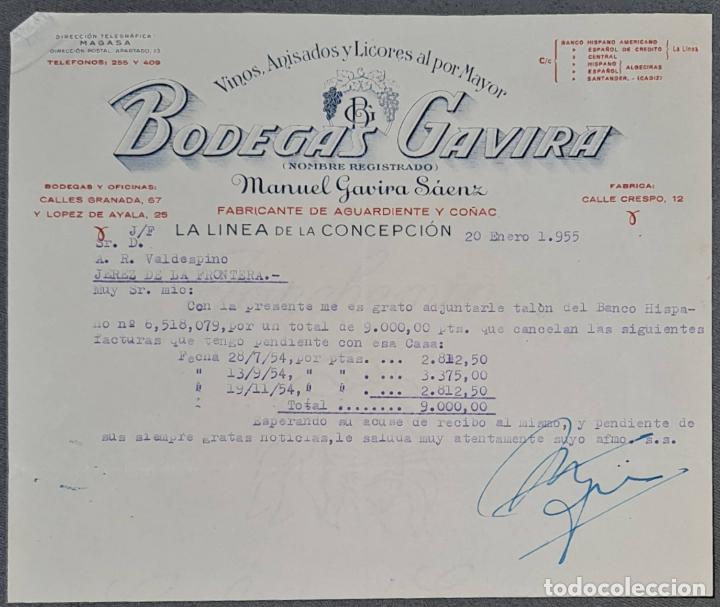 Lettres commerciales: Carta comercial. Manuel Gavira S&aacute;enz. Bodegas Gavira. La L&iacute;nea. Espa&ntilde;a 1955