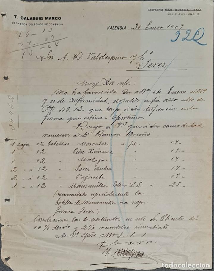 Lettres commerciales: Carta comercial. T. Calabuig Marco. Corredor Colegiado de Comercio. Valencia. Espa&ntilde;a 1907
