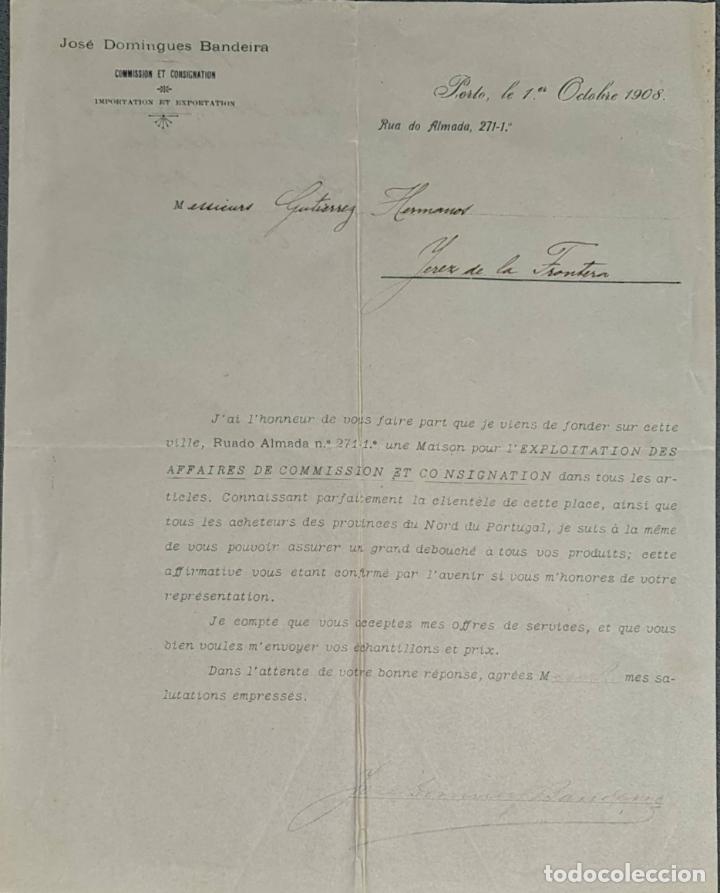 Lettres commerciales: Carta comercial. Jos&eacute; Domingues Bandeira. Commission et Consignation. Porto. Portugal 1908