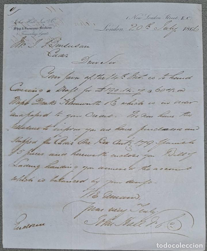 Lettres commerciales: Carta comercial. John Hall & C&ordm;. Ship & Insurance Brokers. London 1866