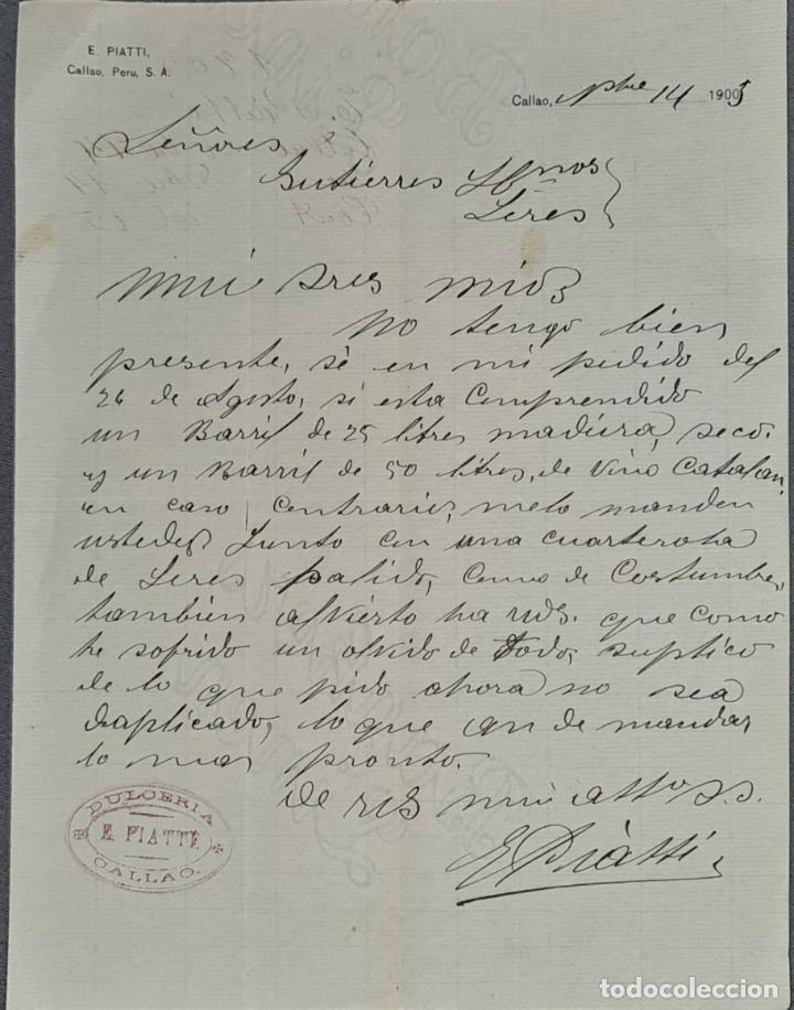 Lettres commerciales: Carta comercial. E. Piatti. Callao. Per&uacute; 1903