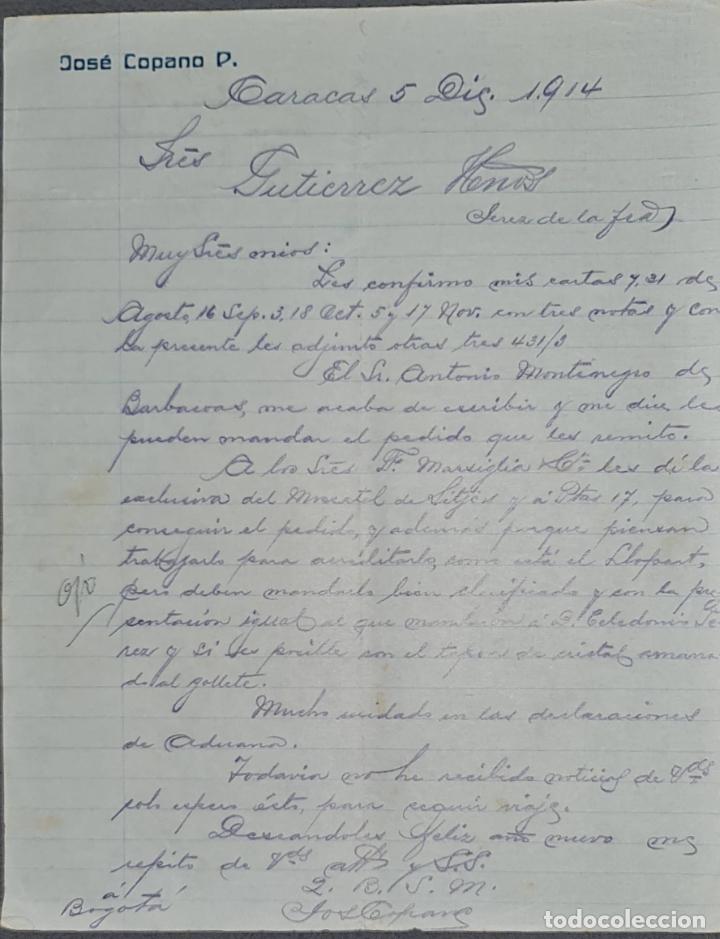 Lettres commerciales: Carta comercial. Jos&eacute; Copano P. Caracas. Venezuela 1914