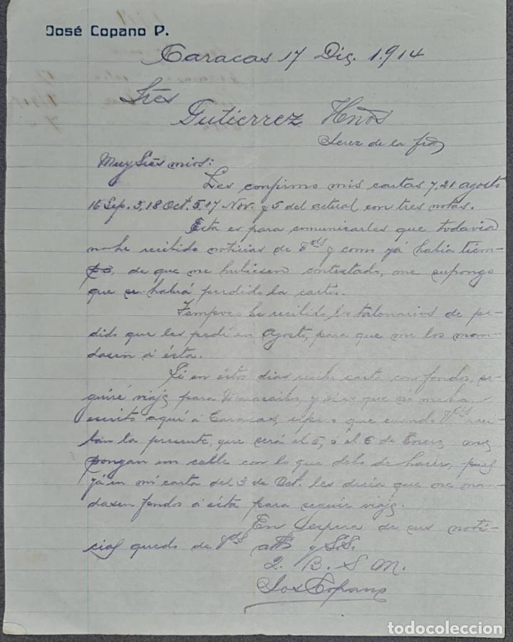 Lettres commerciales: Carta comercial. Jos&eacute; Copano P. Caracas. Venezuela 1914