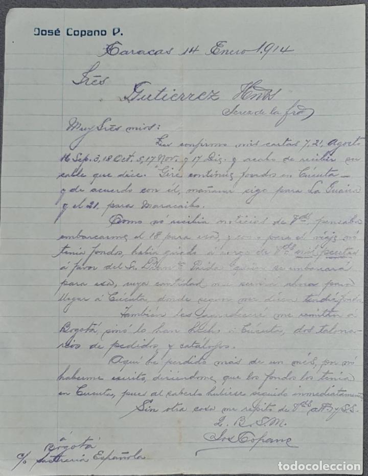 Lettere commerciali: Carta comercial. Jos&eacute; Copano P. Caracas. Venezuela 1914