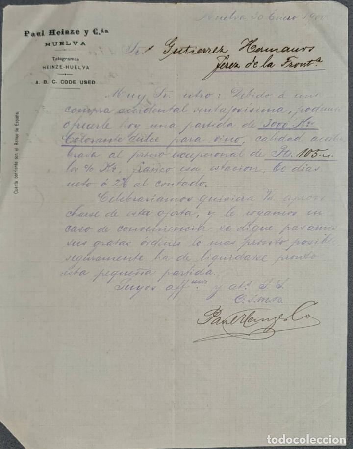 Lettere commerciali: Carta comercial. Paul Heinze y C&iacute;a. Huelva. Espa&ntilde;a 1900