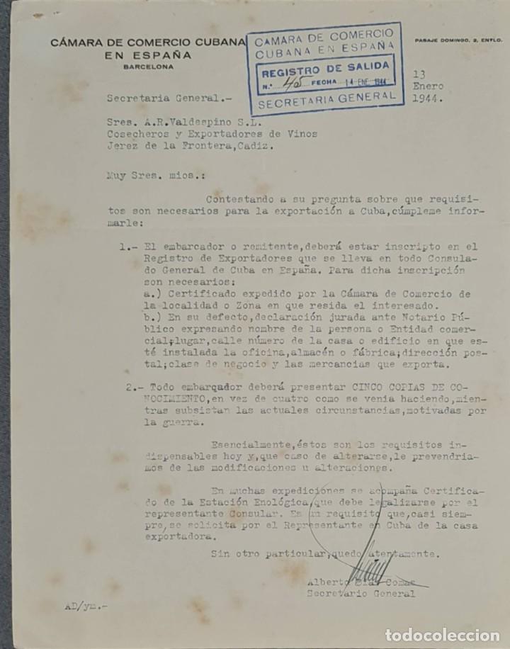 Lettere commerciali: Carta comercial. C&aacute;mara de comercio Cubana en Espa&ntilde;a. Barcelona. Espa&ntilde;a 1944