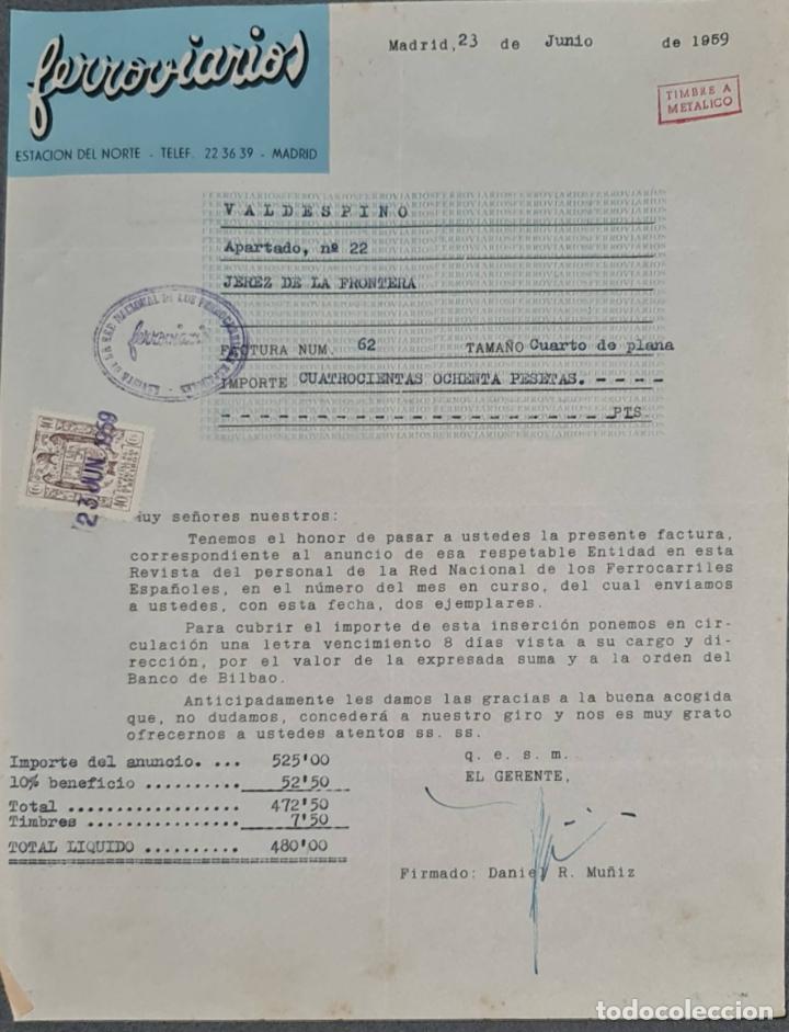 Lettere commerciali: Carta comercial. Ferroviarios. Estaci&oacute;n del Norte. Madrid. Espa&ntilde;a 1959