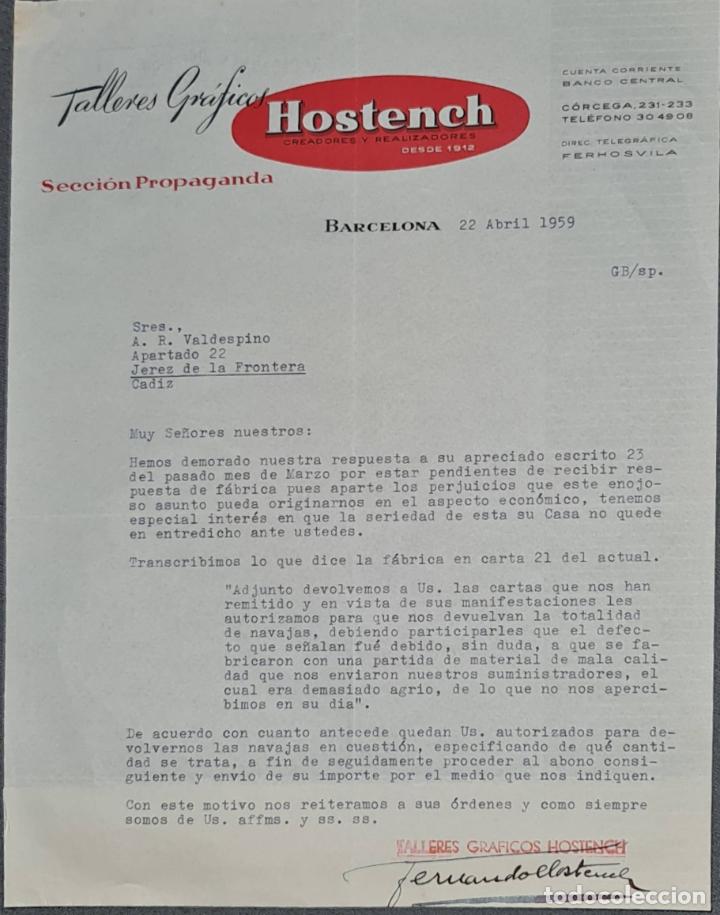 Lettere commerciali: Carta comercial. Hostench. Talleres Gr&aacute;ficos. Barcelona. Espa&ntilde;a 1959