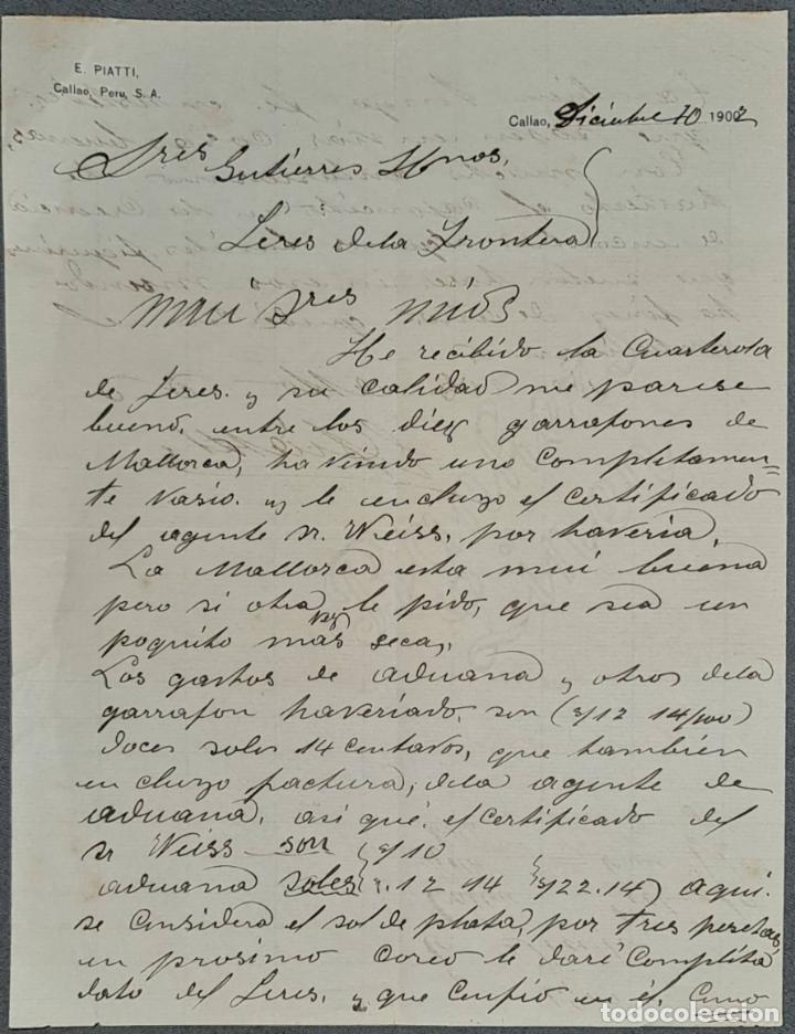 Lettere commerciali: Carta comercial. E. Piatti. Callao. Per&uacute; 1902