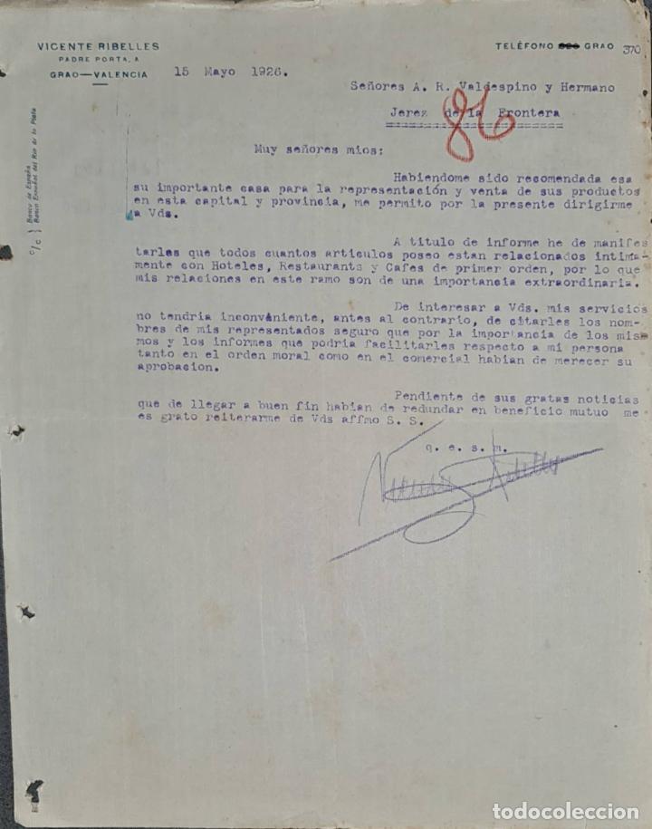 Lettere commerciali: Carta comercial. Vicente Ribelles. Grao. Valencia 1926