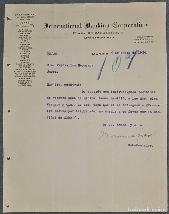 Lettere commerciali: Carta comercial. International Banking Corporation. Madrid. Espa&ntilde;a 1924