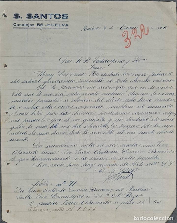 Lettere commerciali: Carta comercial. S. Santos. Huelva. Espa&ntilde;a 1926