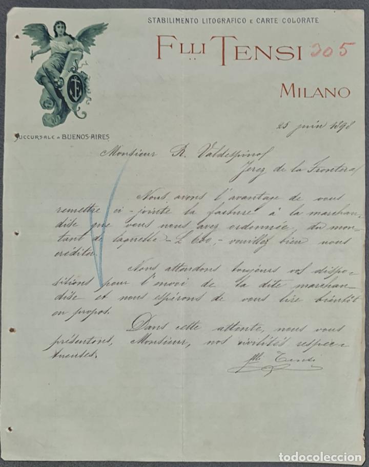 Cartas comerciales: Carta comercial. Flli. Tensi. Stabilimento Litografico E Carte colorate. Milano. Italia 1898