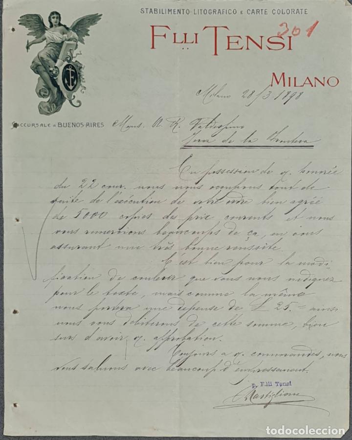 Cartas comerciales: Carta comercial. Flli. Tensi. Stabilimento Litografico E Carte colorate. Milano. Italia 1898