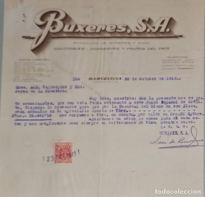 Gesch&auml;ftsbriefe: Carta comercial. Buxeres S.A. Coloniales-Conservas y Frutos del Pa&iacute;s. Barcelona. Espa&ntilde;a 1943