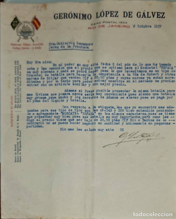 Gesch&auml;ftsbriefe: Carta comercial. Ger&oacute;nimo L&oacute;pez de G&aacute;lvez. Commissoes-Representacoes. R&iacute;o de Janeiro. Brasil 1927