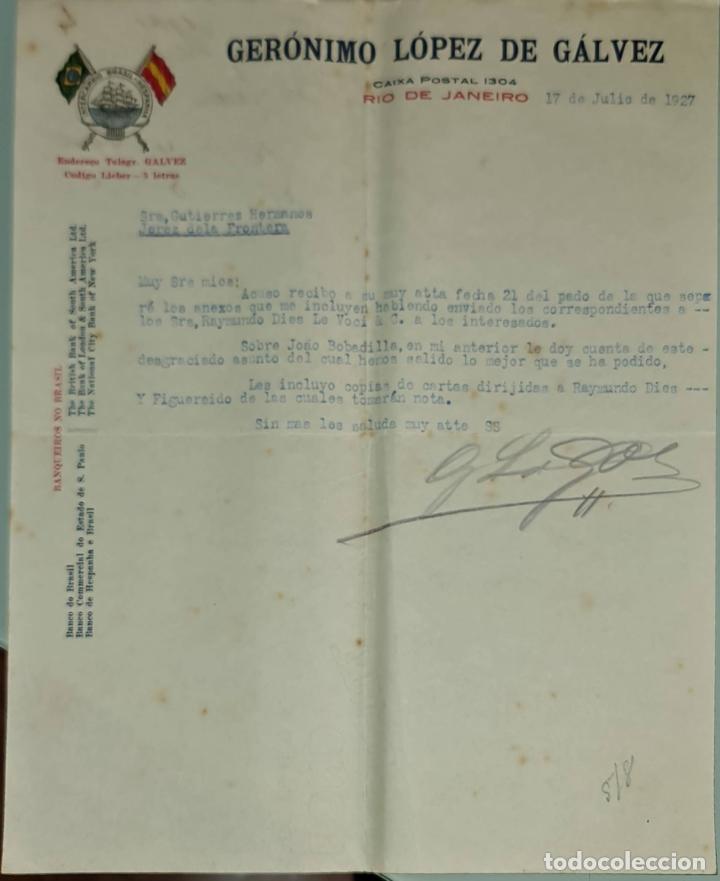 Gesch&auml;ftsbriefe: Carta comercial. Ger&oacute;nimo L&oacute;pez de G&aacute;lvez. Commissoes-Representacoes. R&iacute;o de Janeiro. Brasil 1927