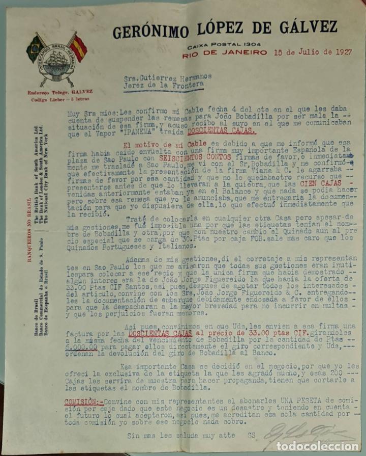 Gesch&auml;ftsbriefe: Carta comercial. Ger&oacute;nimo L&oacute;pez de G&aacute;lvez. Commissoes-Representacoes. R&iacute;o de Janeiro. Brasil 1927