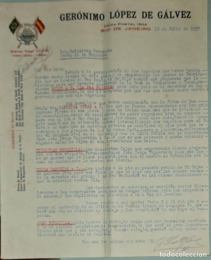 Gesch&auml;ftsbriefe: Carta comercial. Ger&oacute;nimo L&oacute;pez de G&aacute;lvez. Commissoes-Representacoes. R&iacute;o de Janeiro. Brasil 1927