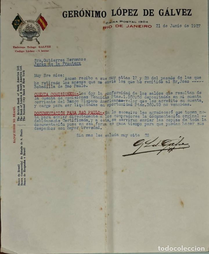 Gesch&auml;ftsbriefe: Carta comercial. Ger&oacute;nimo L&oacute;pez de G&aacute;lvez. Commissoes-Representacoes. R&iacute;o de Janeiro. Brasil 1927