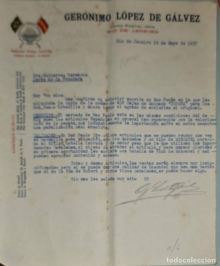 Gesch&auml;ftsbriefe: Carta comercial. Ger&oacute;nimo L&oacute;pez de G&aacute;lvez. Commissoes-Representacoes. R&iacute;o de Janeiro. Brasil 1927