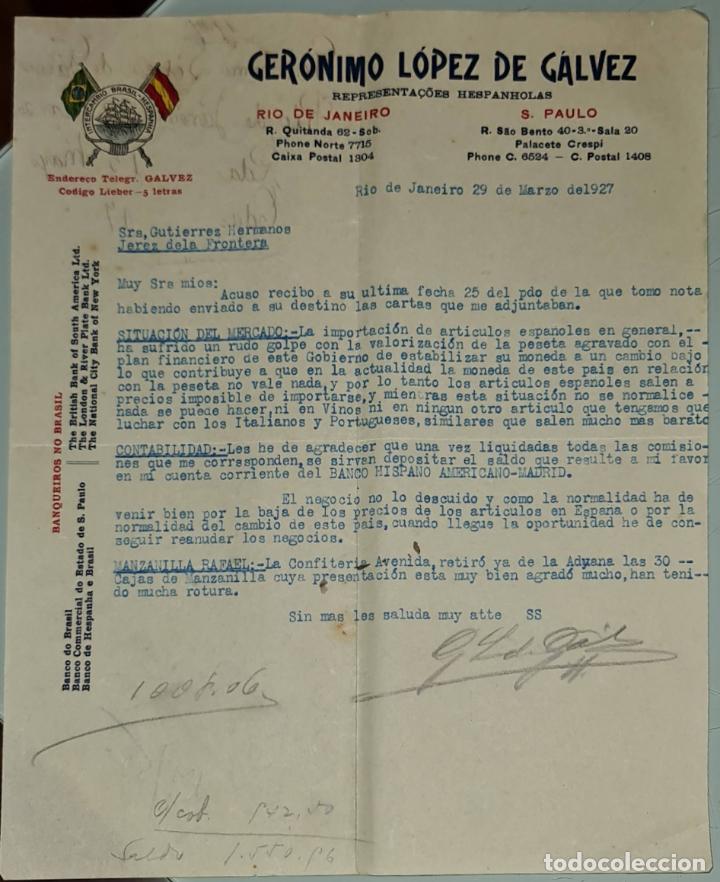 Gesch&auml;ftsbriefe: Carta comercial. Ger&oacute;nimo L&oacute;pez de G&aacute;lvez. Commissoes-Representacoes. R&iacute;o de Janeiro. Brasil 1927