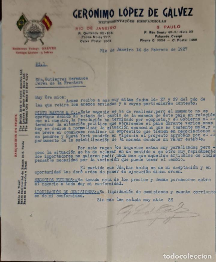 Gesch&auml;ftsbriefe: Carta comercial. Ger&oacute;nimo L&oacute;pez de G&aacute;lvez. Commissoes-Representacoes. R&iacute;o de Janeiro. Brasil 1927