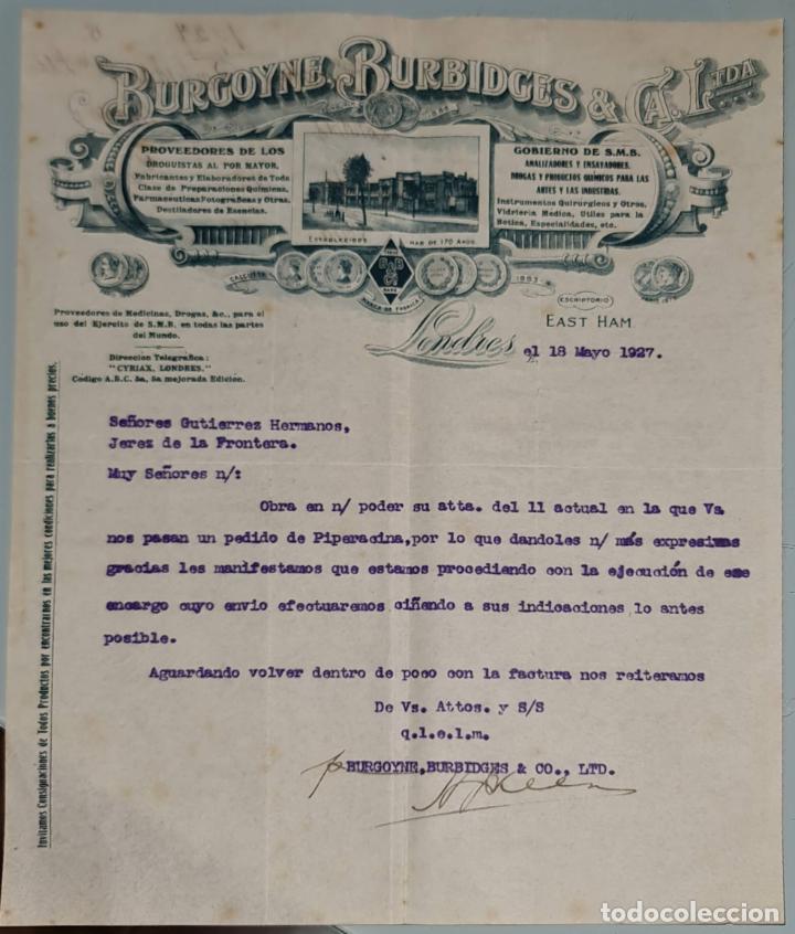 Gesch&auml;ftsbriefe: Carta comercial. Burgoyne Burbidges & C&iacute;a Ltda. Londres 1927