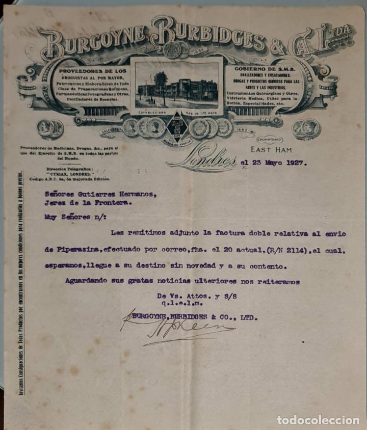Gesch&auml;ftsbriefe: Carta comercial. Burgoyne Burbidges & C&iacute;a Ltda. Londres 1927