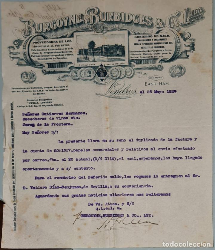 Gesch&auml;ftsbriefe: Carta comercial. Burgoyne Burbidges & C&iacute;a Ltda. Londres 1927