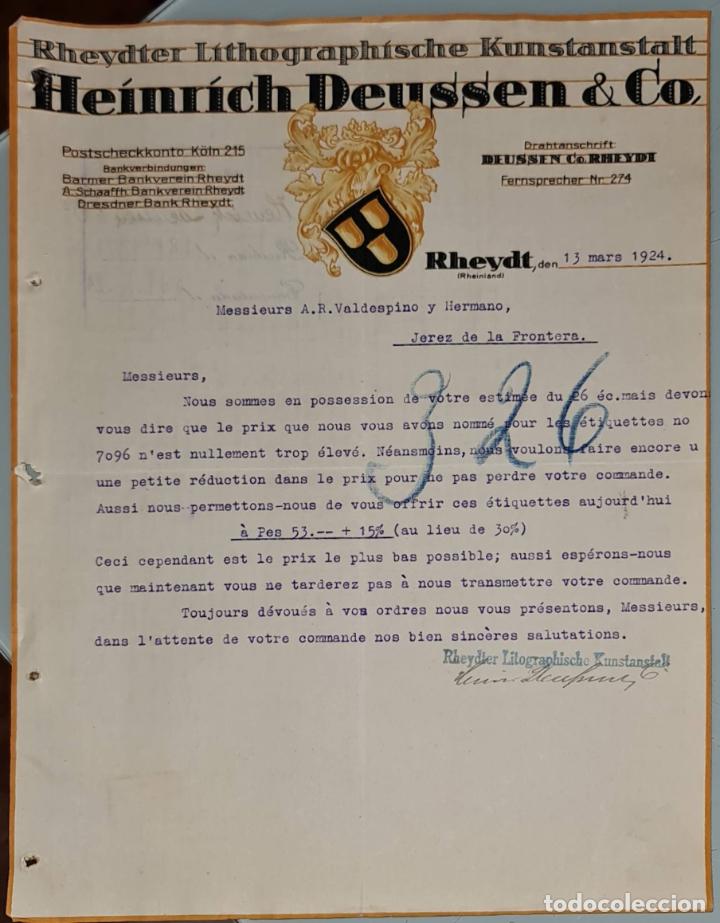 Gesch&auml;ftsbriefe: Carta comercial. Heinrich Deussen & C&ordm;. Rheydter Lithographische Kunstanstalt. Rheydt. Alemania 1924