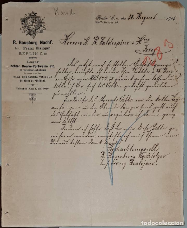Gesch&auml;ftsbriefe: Carta comercial. R. Hausburg Nachf. Berlin. Alemania 1906