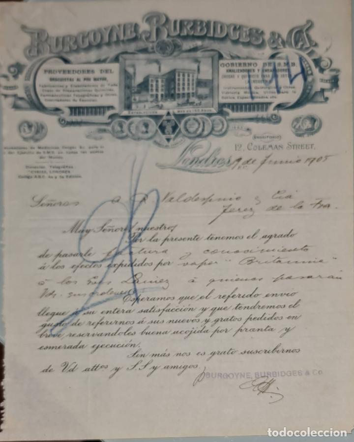 Gesch&auml;ftsbriefe: Carta comercial. Burgoyne Burbidges & C&iacute;a Ltda. Londres 1905