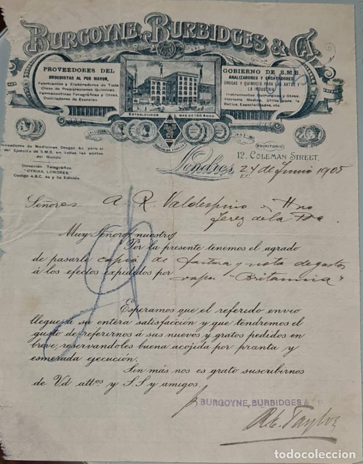 Gesch&auml;ftsbriefe: Carta comercial. Burgoyne Burbidges & C&iacute;a Ltda. Londres 1905