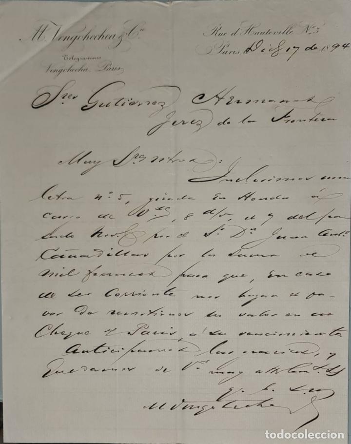 Gesch&auml;ftsbriefe: Carta comercial. M. Vengohechea & C&iacute;e. Par&iacute;s. Francia 1894