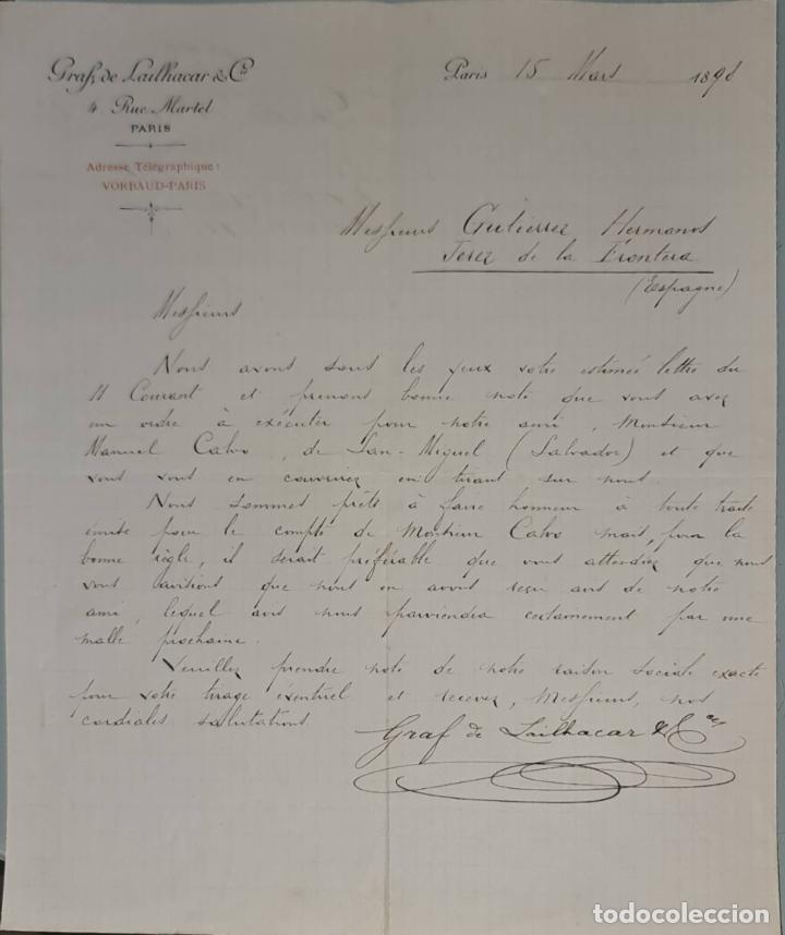 Gesch&auml;ftsbriefe: Carta comercial. Graf de Lailhacar & C&iacute;a. Par&iacute;s. Francia 1898