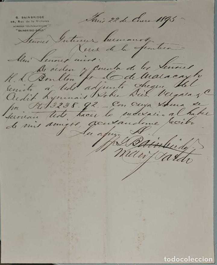 Gesch&auml;ftsbriefe: Carta comercial. G. Bainbridge. Paris. Francia 1895