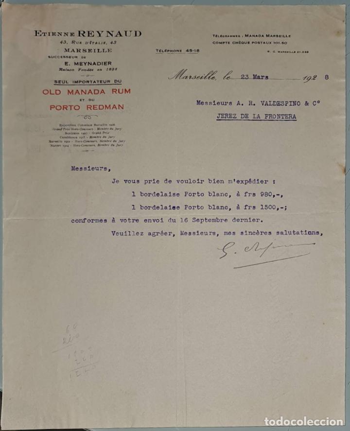 Gesch&auml;ftsbriefe: Carta comercial. Etienne Reynaud. Marseille. Francia 1928