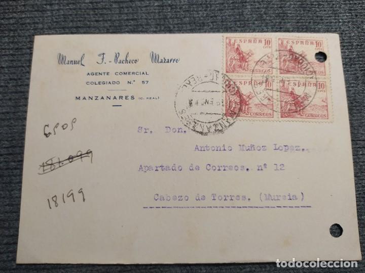 Cartas comerciais: MANUEL PACHECO MAZARRO. CARTA COMERCIAL. A&Ntilde;O 1953. MATASELLOS DE MANZANARES