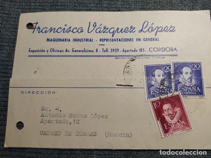 Lettere commerciali: FRANCISCO VAZQUEZ LOPEZ. CARTA COMERCIAL. A&Ntilde;O 1954. MATASELLOS DE CORDOBA