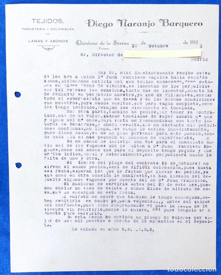Lettere commerciali: 19 Cartas comerciales Quintana de la Serena Tejidos Naranjo Barquero y F. Nogales ( Abogado )A&ntilde;os 20