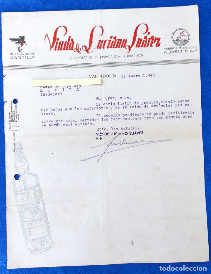 Lettere commerciali: 4 Cartas comerciales Destiler&iacute;a Viuda Luciano Su&aacute;rez . Valladolid a&ntilde;o 1948