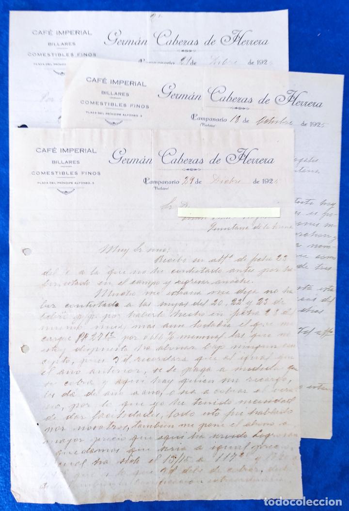 Lettere commerciali: 3 Cartas comerciales Comestibles G. Cabeza de Herrera. Campanario ( Badajoz )A&ntilde;os 20