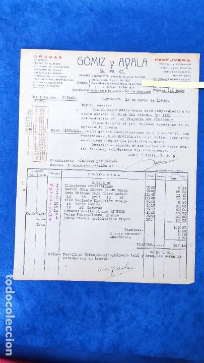 Lettere commerciali: 2 Cartas comerciales Perfumer&iacute;a G&oacute;miz y Ayala . Cartagena ( Murcia ) 1941