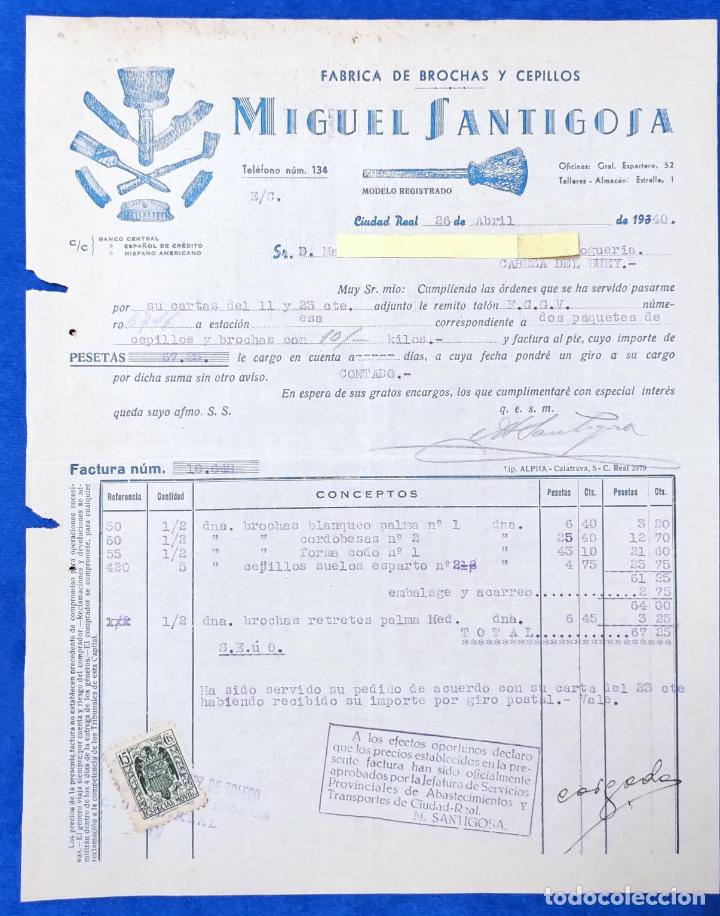 Lettere commerciali: 2 Cartas comerciales F&aacute;brica Brochas y cepillos Miguel Santigosa. Ciudad Real 1940