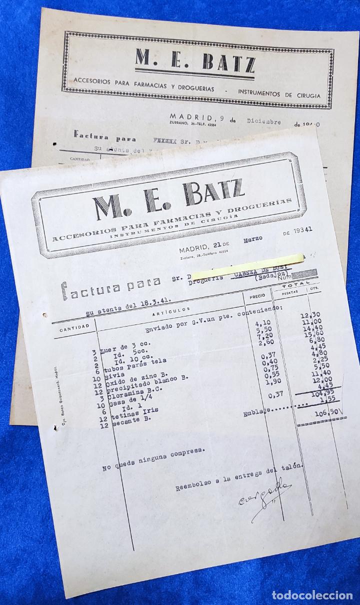 Lettere commerciali: 4 Cartas comerciales Accesorios para farmacias y droguer&iacute;as M. E. Batz . Madrid a&ntilde;os 40