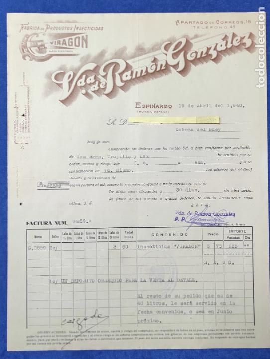 Lettere commerciali: 2 Cartas comerciales F&aacute;brica productos insecticidas Vda. Ram&oacute;n Gonz&aacute;lez A&ntilde;os 40