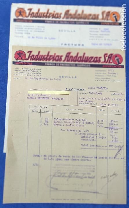 Lettere commerciali: 2 Cartas comerciales F&aacute;brica Productos Qu&iacute;micos Industrias Andaluzas . Sevilla A&ntilde;os 40