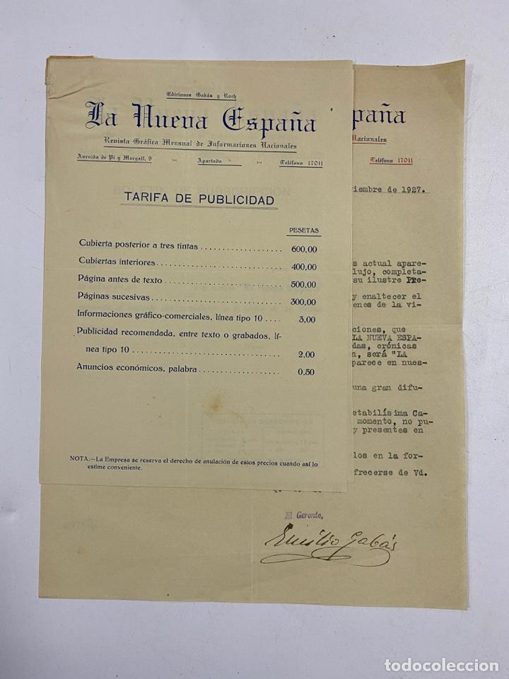 Lettere commerciali: TARIFA DE PUBLICIDAD Y CARTA COMERCUAL. LISTA DE PRECIOS. LA NUEVA ESPA&Ntilde;A. 1927.