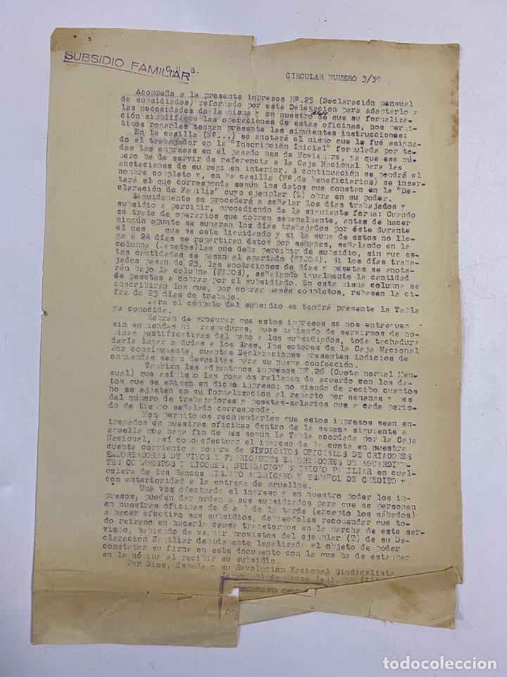 Lettere commerciali: CIRCULAR DE 1939. SUBSIDIO FAMILIAR. VER FOTOS